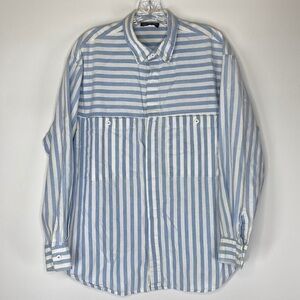 Vintage Gary Daniels Blue & White Striped Long Sleeve Button Up Shirt Size Large